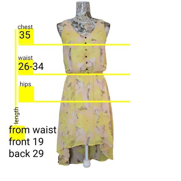 Flowy Pale Yellow and Pink Hi Lo Hem Dress - Picture 4 of 11